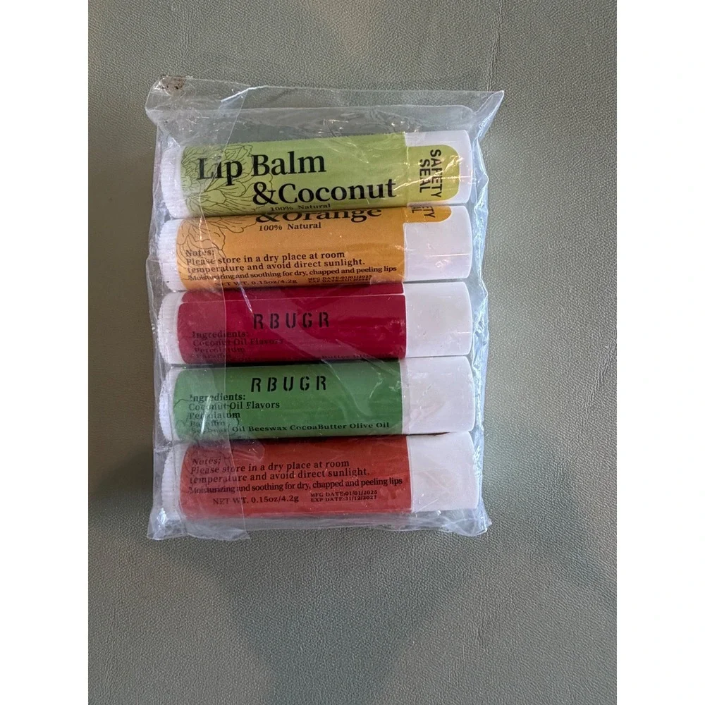 RBUGR Lip Balm 5 Pack Natural Moisturizing Assorted Scents 0.15oz